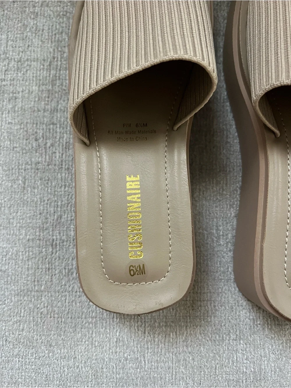 Ribbed Platform Slide Sandals in Tan